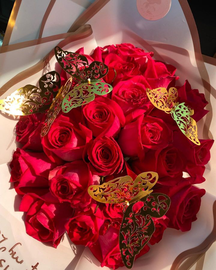 Red with butterflies, gold edge